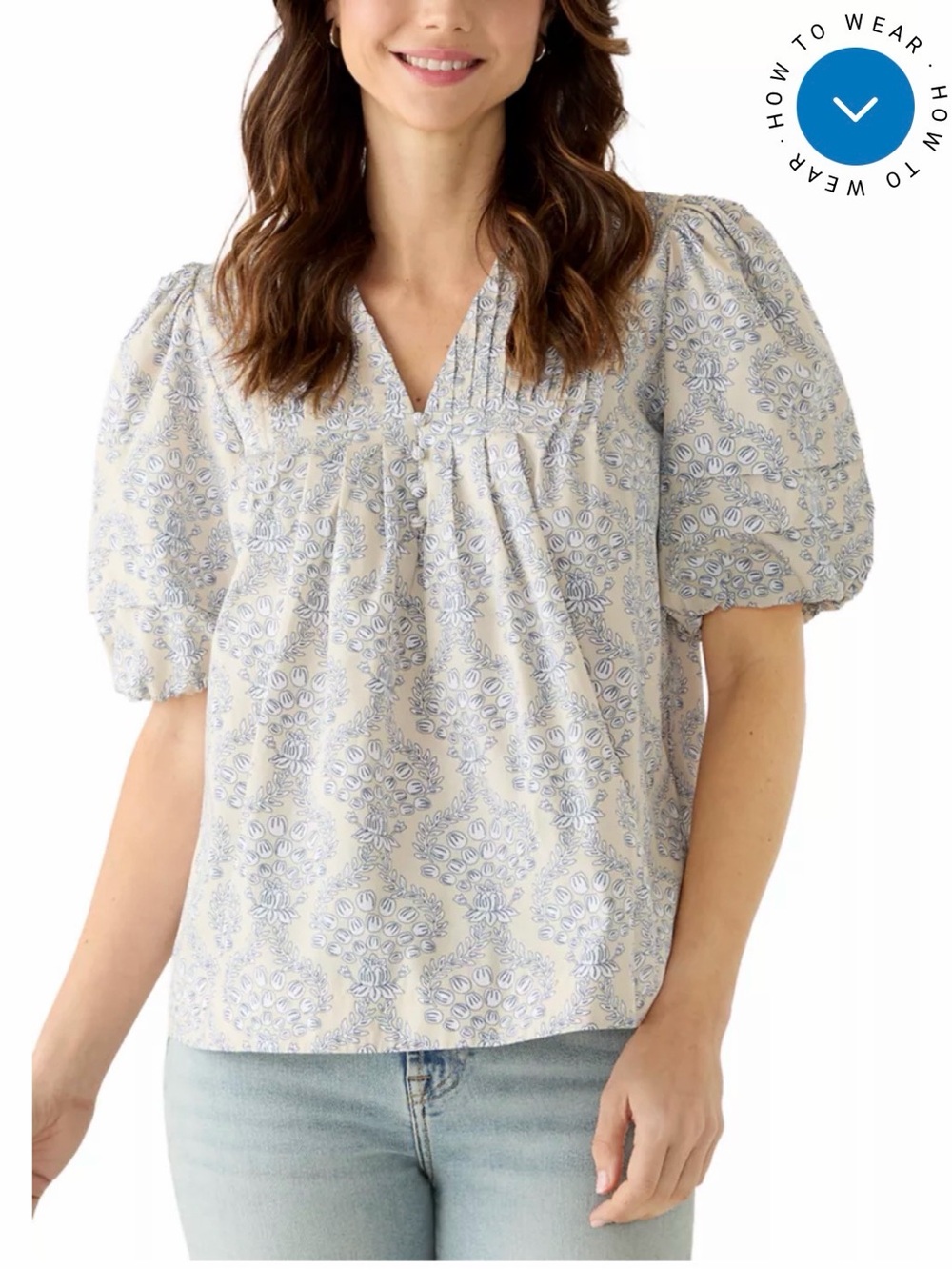 NWT Crown & Ivy Pintuck Yoke Puff Sleeve Woven Top Size Small